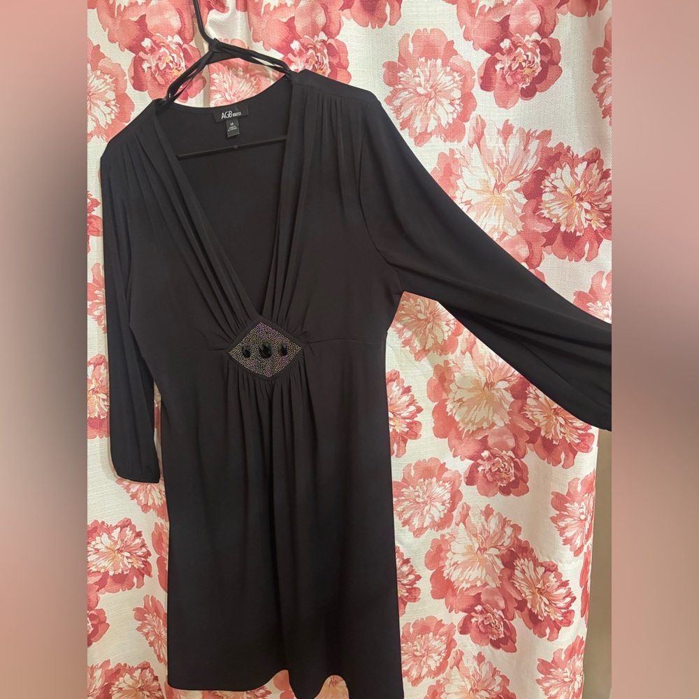AGB Black Mini Dress with Embellished Detail